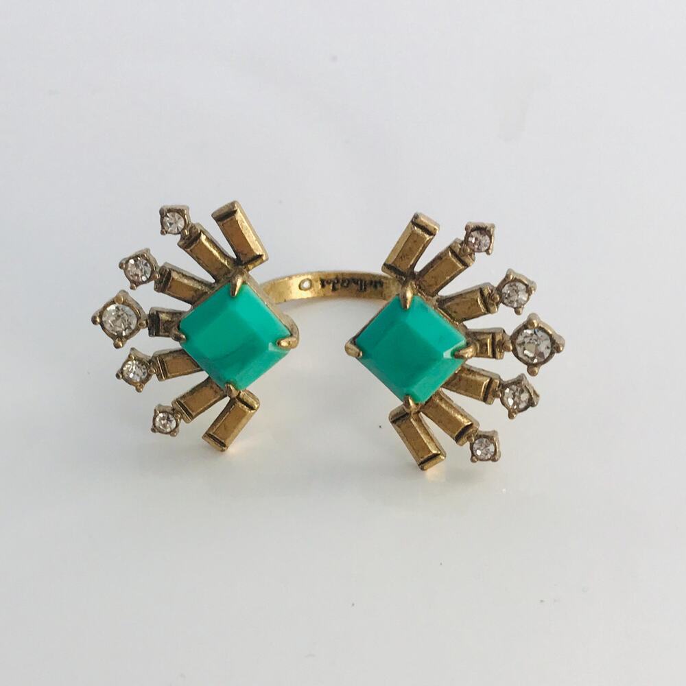 Stella & Dot Statement Ring - Green Stone Rhinestone Gold Tone- Ring Size 6.5